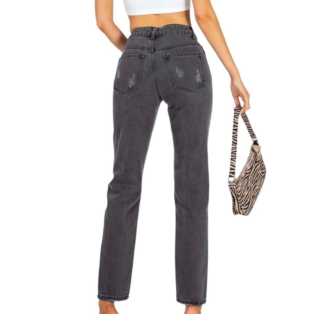 Princess Polly Zaneta Washed Black Distressed Straight Leg Denim Jeans NWT - Picture 3 of 16